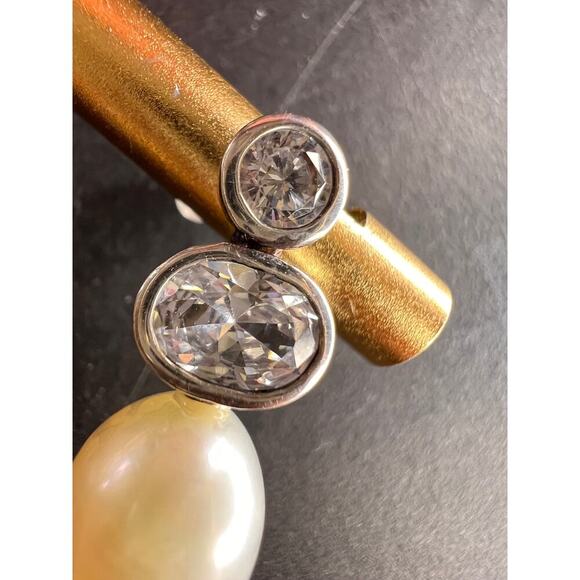 Cultured pearl and CZ sterling silver drop earrings - Picture 9 of 14